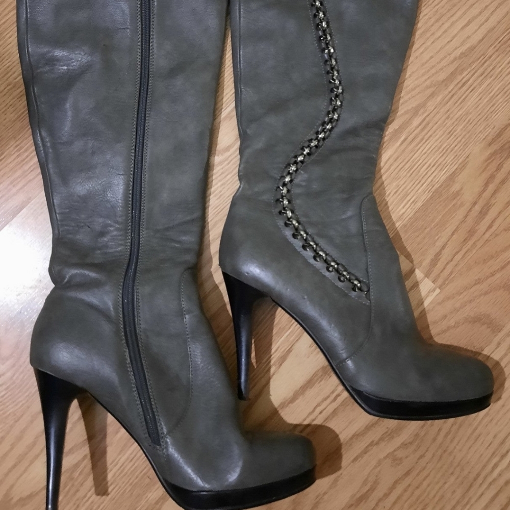 Faux leather knee high heels boots. Size 9